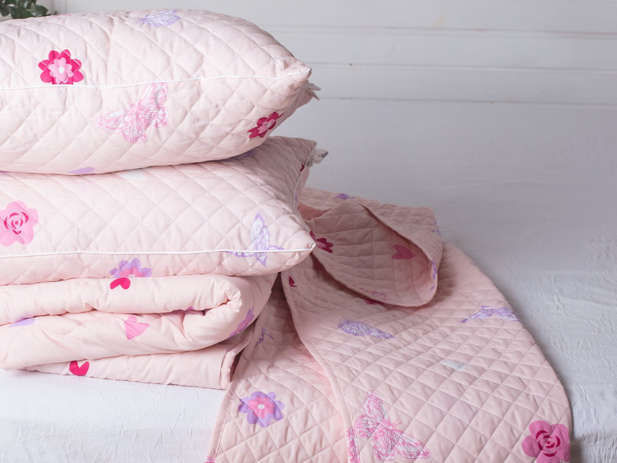 Children's Blanket + Bedspread + Pillow Set Pink 40-0986