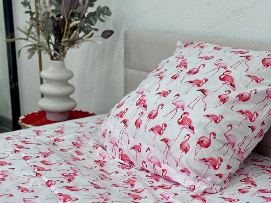Постільна білизна Ecotton Поплін Полуторний комплект Білий Фламінго 13283/1