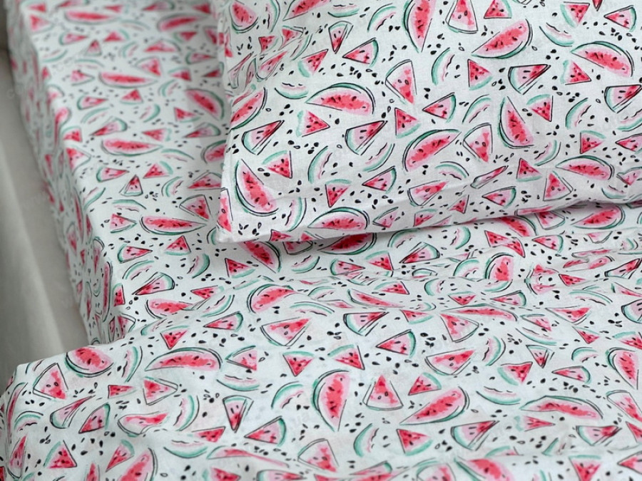 Постільна білизна Ecotton Поплін Полуторний комплект Білий Кавуни 13284/3