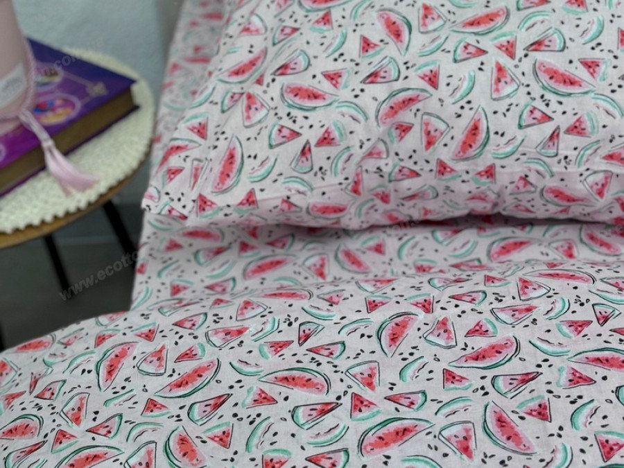 Постільна білизна Ecotton Поплін Полуторний комплект Рожевий Кавуни 13284/2