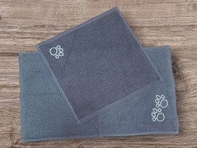 Набір махрових рушників для тварин 30x30 і 30x50 з вишивкою  темно-зелений