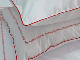 Bed linen Percale embroidery Euro set Red