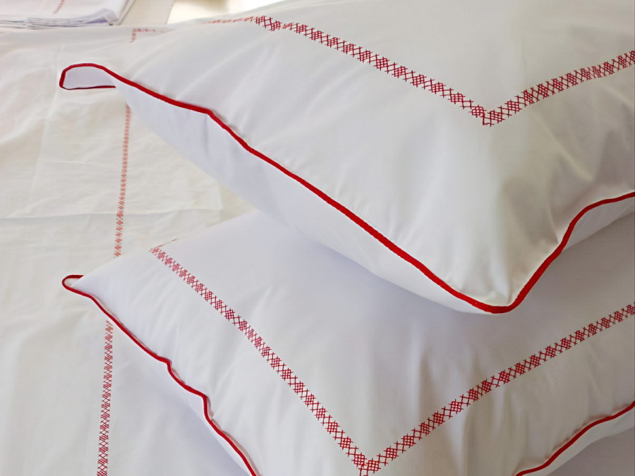 Bed linen Percale embroidery Euro set Red