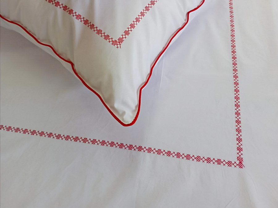Bed linen Percale embroidery Euro set Red