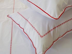 Постельное белье Перкаль вышивка кант Евро комплект Красный