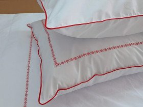 Постельное белье Перкаль вышивка кант Евро комплект Красный