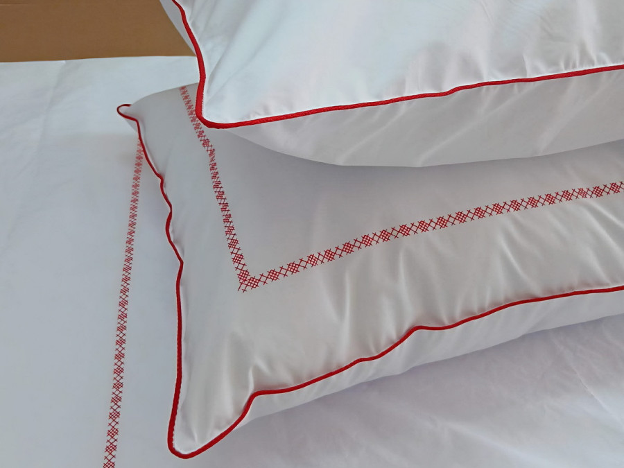 Bed linen Percale embroidery Euro set Red