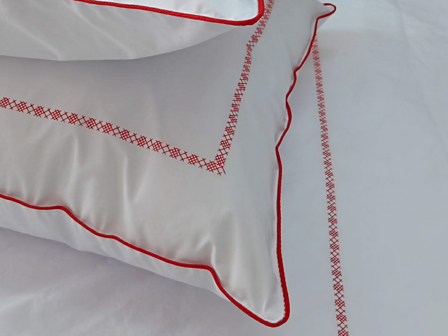 Bed linen Percale embroidery Euro set Red