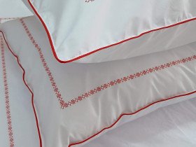 Bed linen Percale embroidery Euro set Red