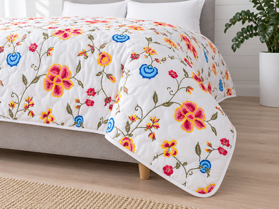 Double blanket 172x205 Ecotton anti-allergenic cotton white with flowers 20-0256 Blue