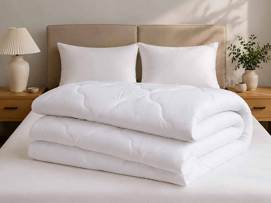Ковдра Євро 200x210 Ecotton антиалергенна легка білого кольору