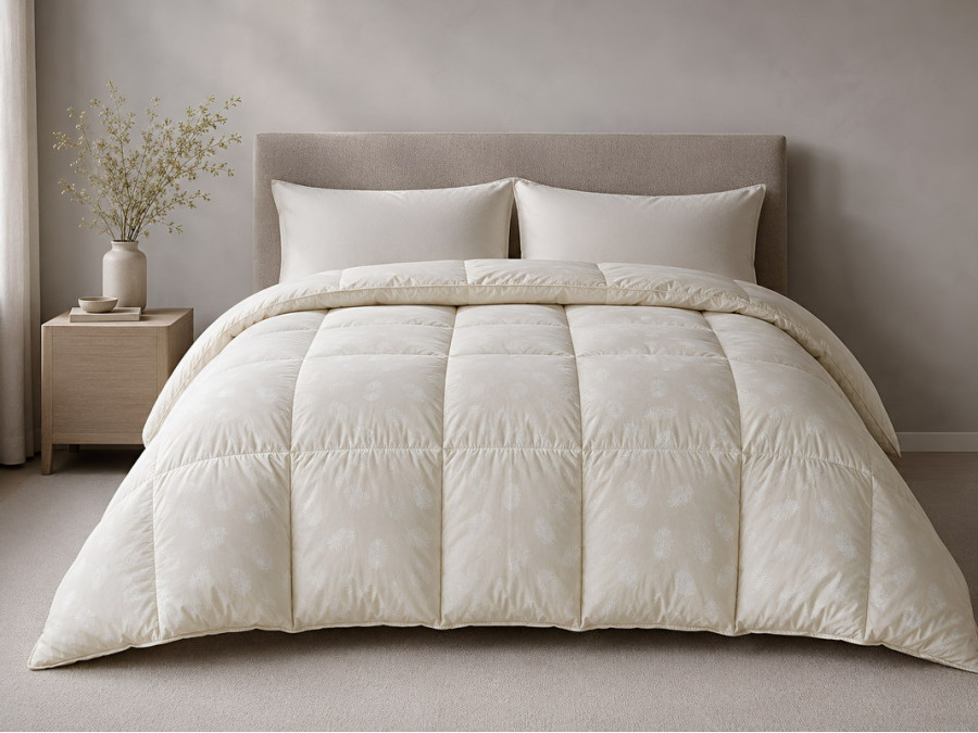 Down Quilt 50% Down 140x205 cm Tick Fabric with Beige Piping Ecotton Premium collection