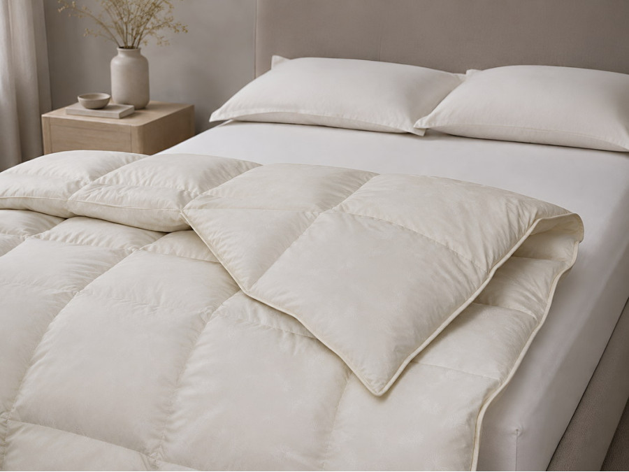 Down Quilt 50% Down 140x205 cm Tick Fabric with Beige Piping Ecotton Premium collection