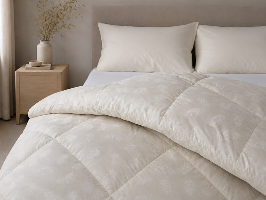 Ковдра пухова 50% 140x205 тік з кантом бежевий Ecotton Premium collection