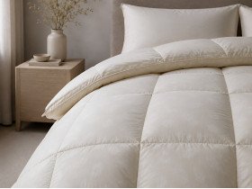 Down Quilt 50% Down 140x205 cm Tick Fabric with Beige Piping Ecotton Premium collection