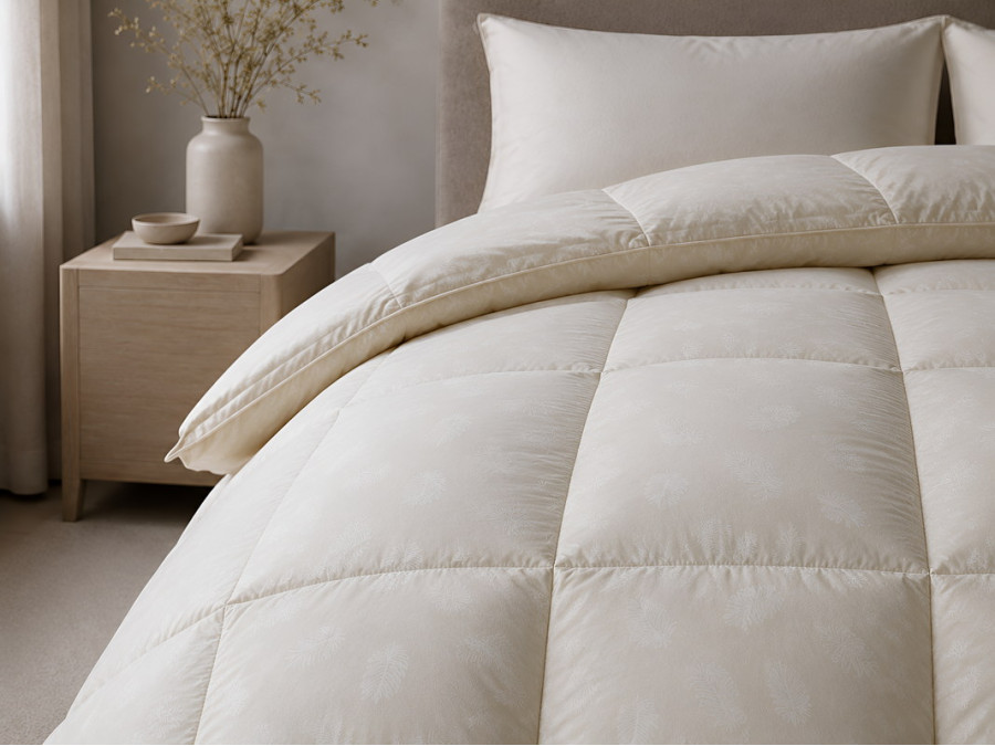 Down Quilt 50% Down 140x205 cm Tick Fabric with Beige Piping Ecotton Premium collection