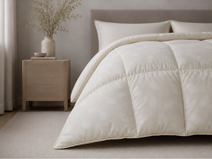 Down Quilt 50% Down 140x205 cm Tick Fabric with Beige Piping Ecotton Premium collection