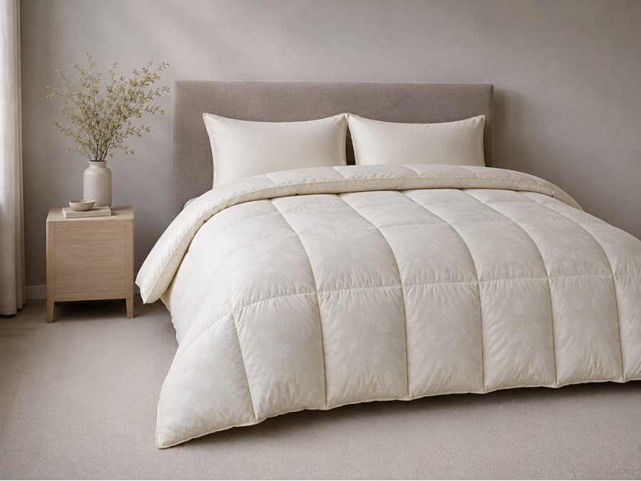 Down Quilt 50% Down 140x205 cm Tick Fabric with Beige Piping Ecotton Premium collection