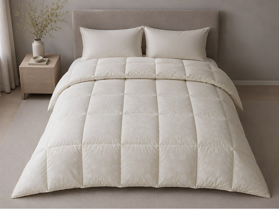 Down Quilt 50% Down 140x205 cm Tick Fabric with Beige Piping Ecotton Premium collection