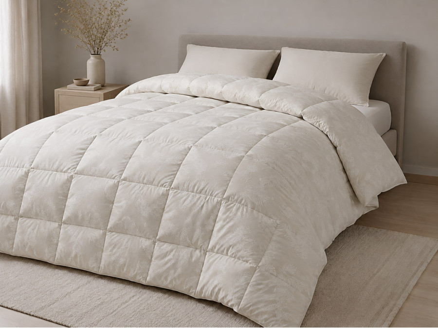 Down Quilt 50% Down 140x205 cm Tick Fabric with Beige Piping Ecotton Premium collection