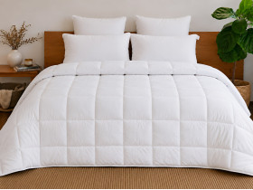Down Quilt 50% Down 172x205 Tick Fabric with White Piping White Ecotton Premium collection