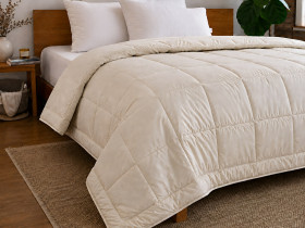 Down Quilt 50% Down 172x205 cm Tick Fabric with Beige Piping Ecotton Premium collection