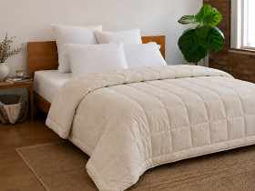 Down Quilt 50% Down 172x205 cm Tick Fabric with Beige Piping Ecotton Premium collection