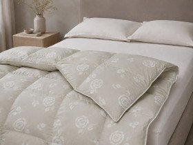 Down Quilt 50% Down 140x205 cm Tick Fabric with Rose Beige Piping Ecotton Premium collection