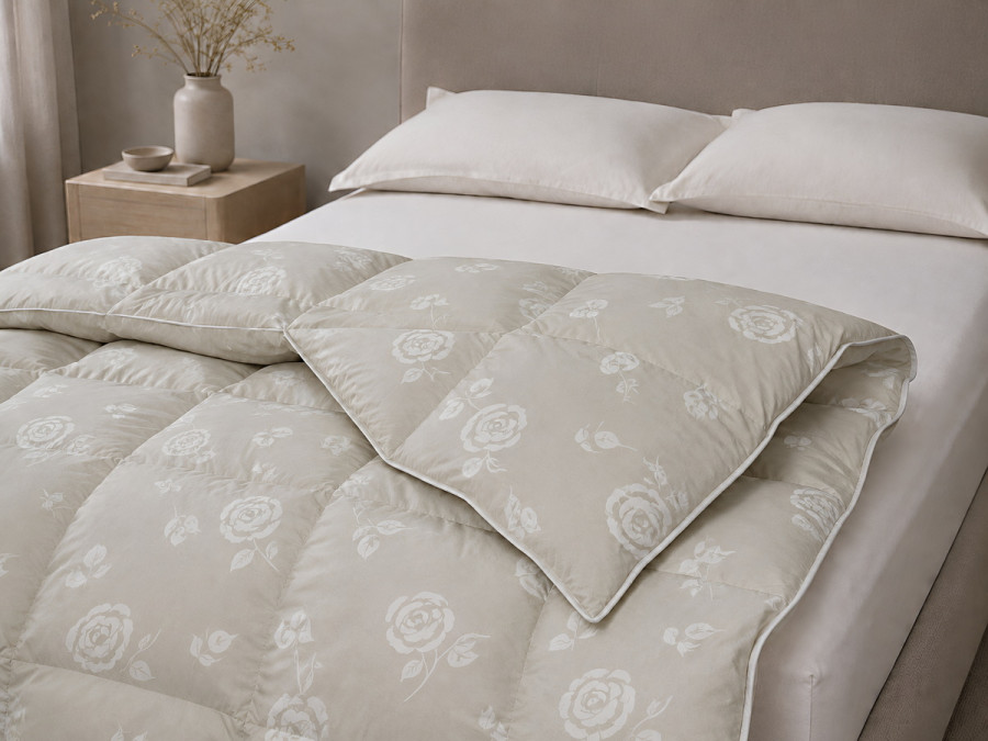 Down Quilt 50% Down 140x205 cm Tick Fabric with Rose Beige Piping Ecotton Premium collection