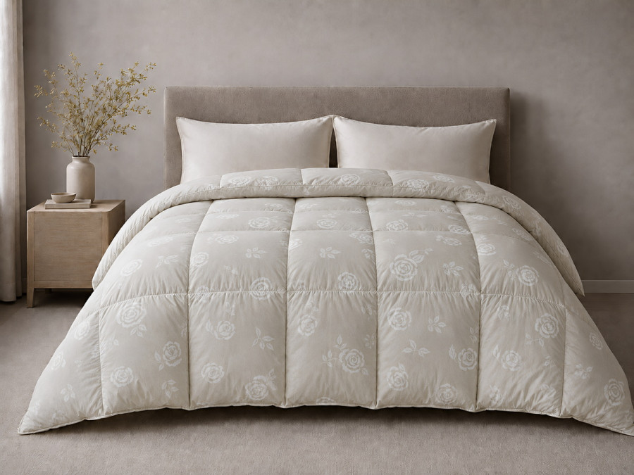 Down Quilt 50% Down 140x205 cm Tick Fabric with Rose Beige Piping Ecotton Premium collection
