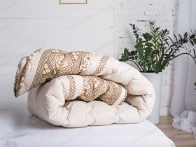 Одеяло шерстяное двуспальное 172x205 хлопковое теплое бежевого цвета 40-0916 Brown
