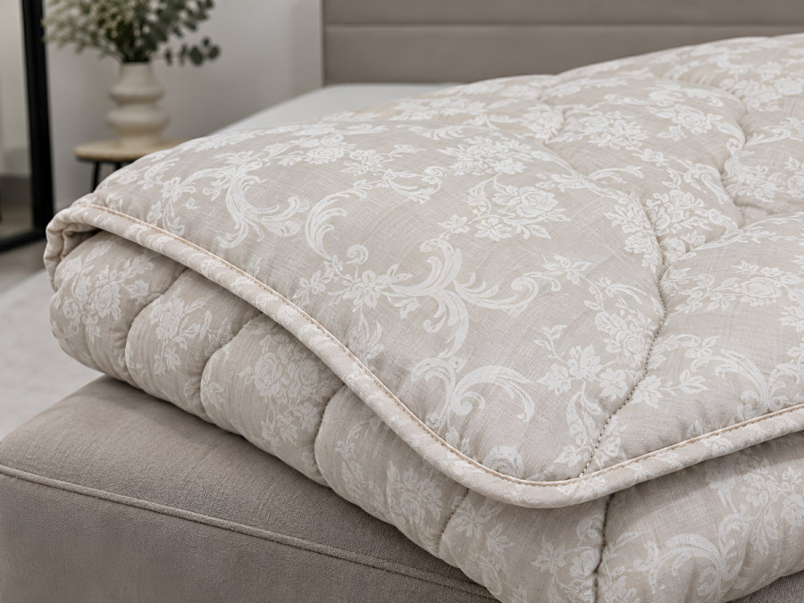 Ковдра вовняна двоспальна 172x205 Ecotton всесезонна бавовняна бежевого кольору Papirus 40-0867