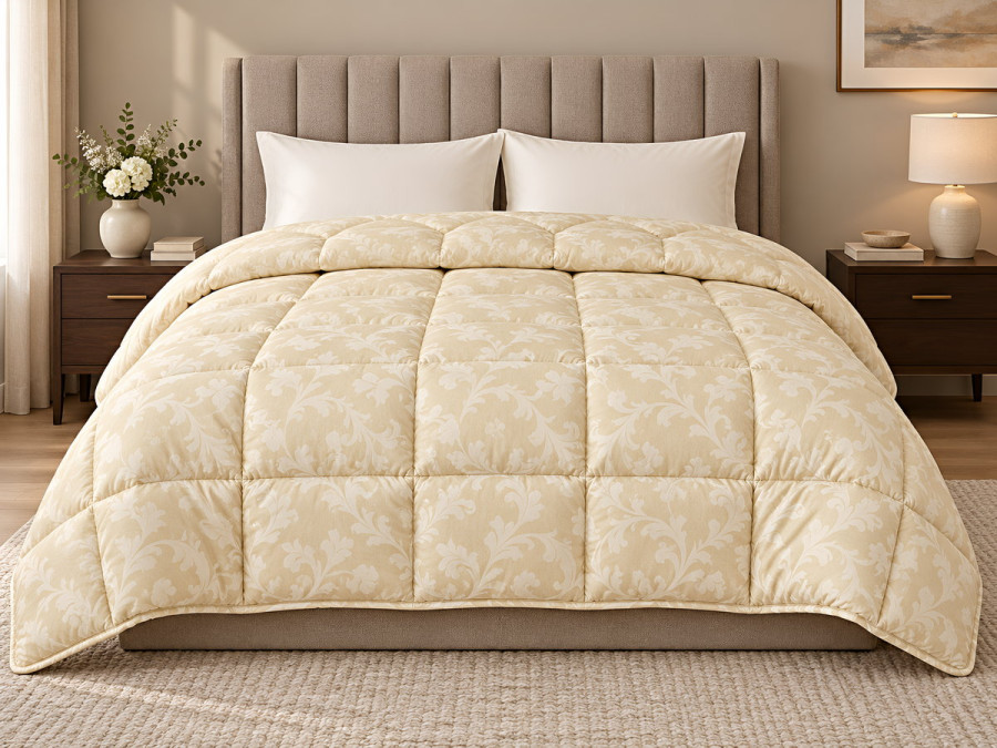 Warm wool blanket for one and a half beds 140x205 Ecotton satin cover yellow