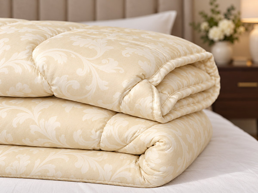 Warm wool blanket for one and a half beds 140x205 Ecotton satin cover yellow