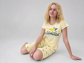 Пижама женская хлопковая футболка и бриджи размера XL лимонный (Lemon) (7052)