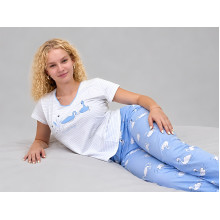 Women's cotton T-shirt and pants pajamas, size M, blue, Swans (34167\66)