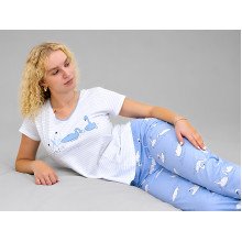 Women's cotton T-shirt and pants pajamas, size M, blue, Swans (34167\66)
