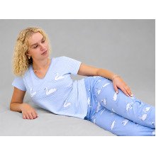 Women's cotton T-shirt and pants pajamas, size M, blue, Swans (34167\66)
