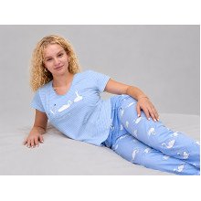 Women's cotton T-shirt and pants pajamas, size M, blue, Swans (34167\66)