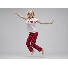 Women's cotton pajamas (T-shirt and pants), size M, red with Hearts print (34143)