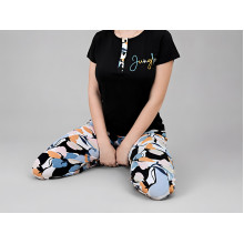 Women's cotton pajamas (T-shirt and pants), size XL, black with Abstraction print (34298)