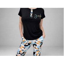 Women's cotton pajamas (T-shirt and pants), size XL, black with Abstraction print (34298)
