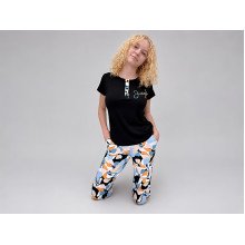 Women's cotton pajamas (T-shirt and pants), size XL, black with Abstraction print (34298)