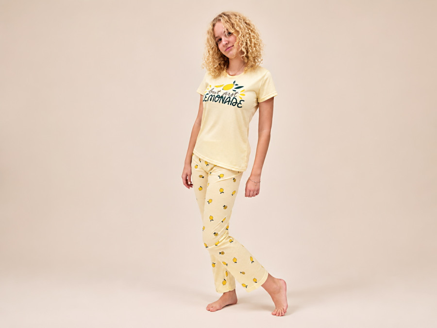 Пижама женская хлопковая футболка и брюки размера XL лимонный (Lemon) (7051)