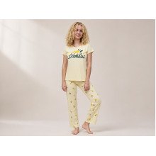 Women's cotton pajamas (T-shirt and pants), size S, lemon (Lemon) (7051)