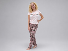 Пижама женская хлопковая футболка и брюки размера XL розовый с принтом Leopard (7111)