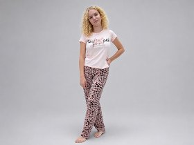 Піжама жіноча бавовняна футболка та штани розміру XL рожевий з принтом Leopard (7111)