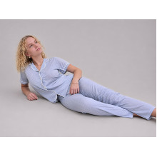 Women's cotton pajamas (shirt and pants), size M, light blue (7055)