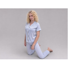 Women's cotton pajamas (shirt and pants), size M, light blue (7055)