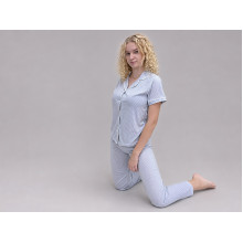 Women's cotton pajamas (shirt and pants), size M, light blue (7055)